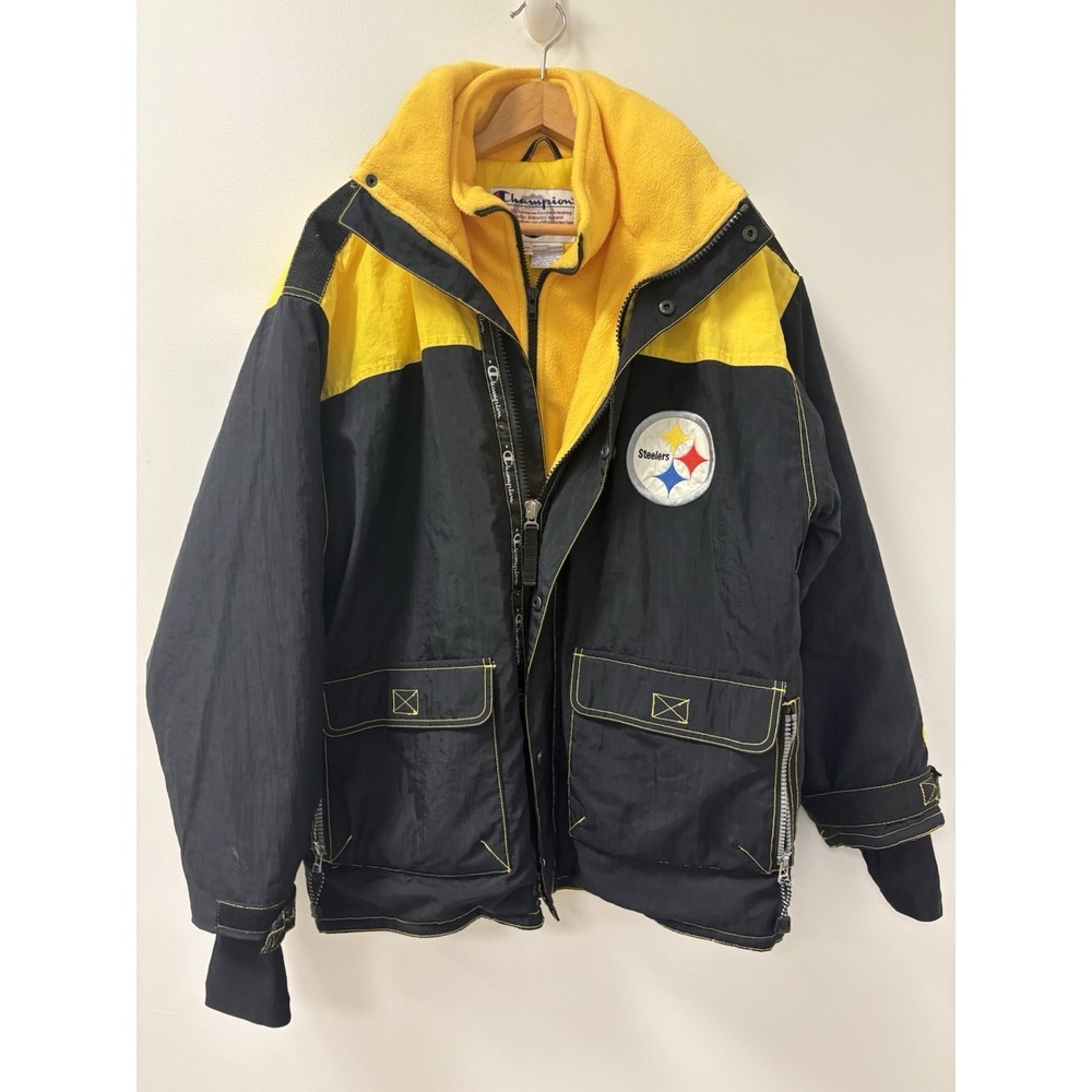 Vintage Champion Pittsburgh Steelers Fleece Jacket Mens Sz L NFL Football
